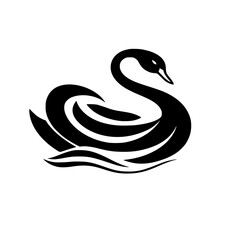 Black swan gracefully swimming on white background, with a minimalist, modern and clean appearance.