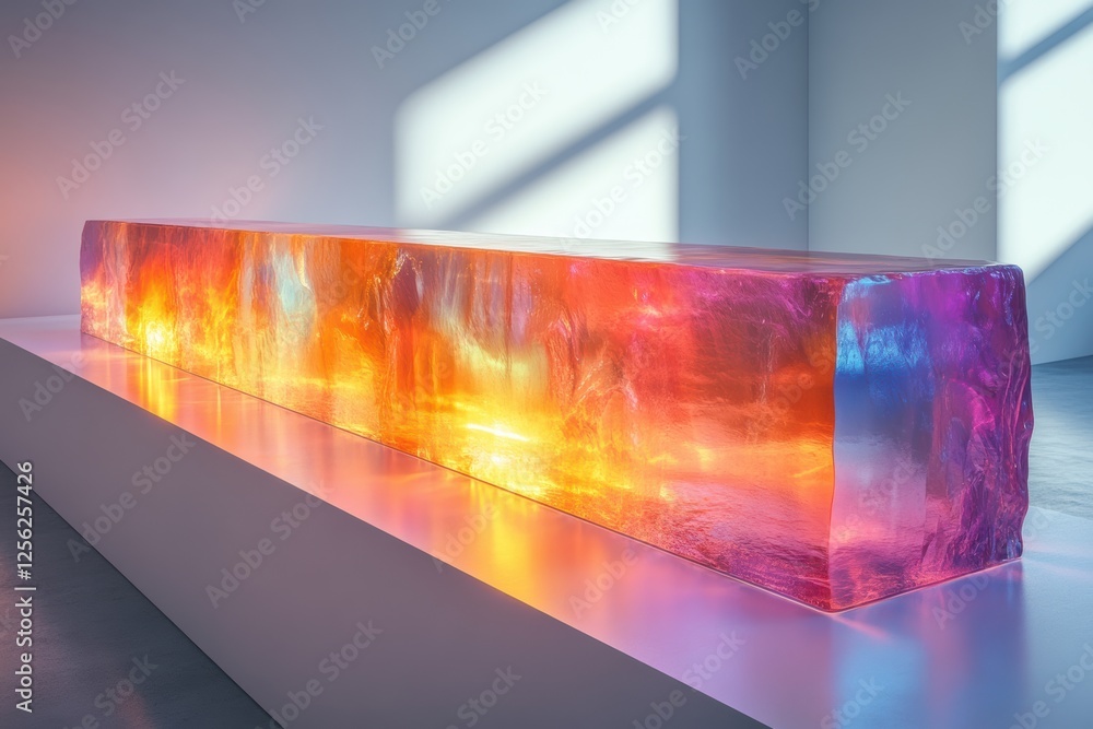 Aufkleber a stunning piece of contemporary art featuring a large, multicolored translucent block that reflects