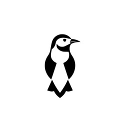 A black and white logo featuring a stylized penguin facing right with a sleek, minimalist design, set against a bright white background.