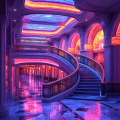 Luxury Neon Staircase Interior with Architectural Detail