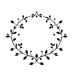 Oval Wreath of Black, Intricate Vines and Leaves, Elegant, Minimalist, Floral Design on White Background