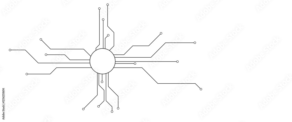 Fototapete Vector Technology connected white lines and dots with electronics elements on tech bg. Digital technology futuristic internet network speed connection white background.