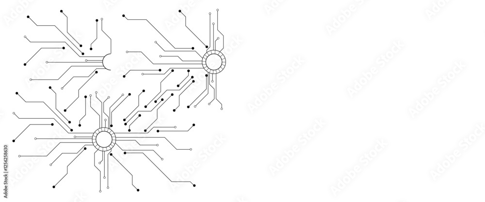 Fototapete Vector Technology connected white lines and dots with electronics elements on tech bg. Digital technology futuristic internet network speed connection white background.