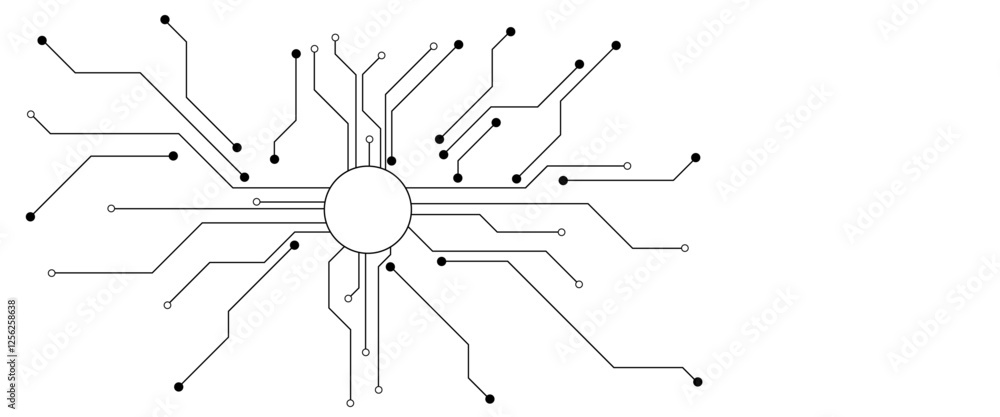 Poster Vector Technology connected white lines and dots with electronics elements on tech bg. Digital technology futuristic internet network speed connection white background.