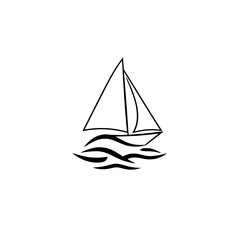 Minimalist illustration of a sailboat traversing water, monochrome in a clean and modern style.