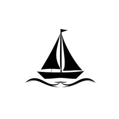 Sailboat silhouette against white, minimalistic illustration, nautical elegance. Simple, minimal, minimalist, bold, graphic.