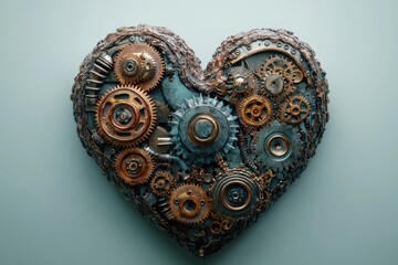 Intricate mechanical heart crafted with various gears and cogs, showcasing a steampunk design that blends artistry and engineering