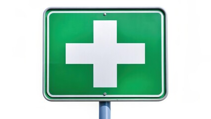 Fototapeta premium Green First Aid Sign on White Background