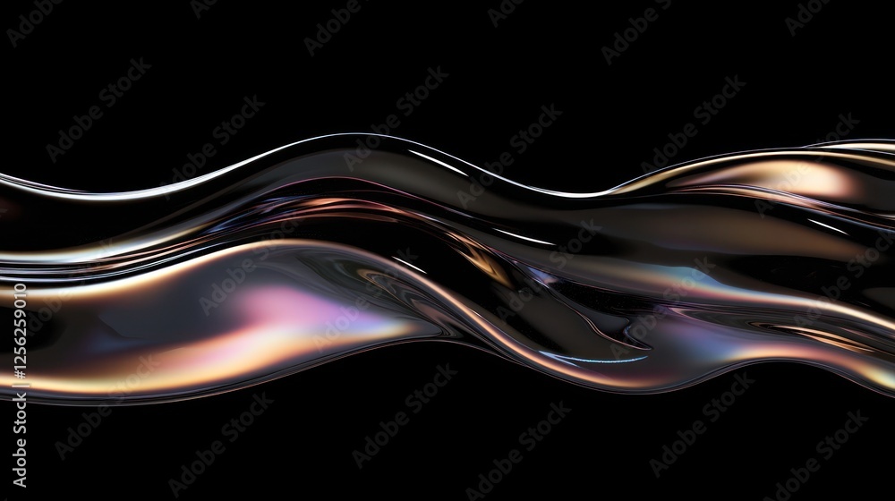 Aufkleber abstract flowing waves in dark background showcasing smooth, glossy surface with iridescent highligh