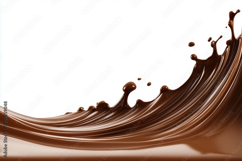 Poster chocolate wave isolated on white background with smooth curves and copy space for design