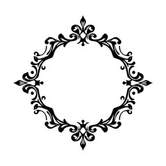 Black symmetrical ornate frame on white background, featuring a complex design.