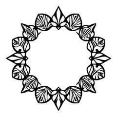 Black and White Floral Circle Frame with Decorative Leaf Design