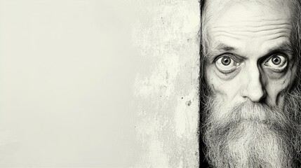 Old man with cautious and doubtful appearance looking to camera. 