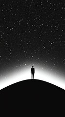 Fototapeta premium Quiet Strength Embracing Introversion Silhouette under a starry night sky.