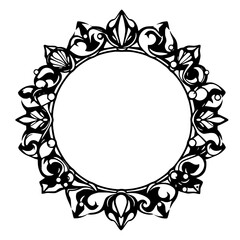 Decorative Circular Frame of Black and White, featuring elegant ornamental swirls and floral details.
