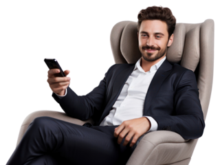 PNG Sitting armchair adult phone.
