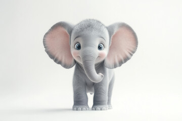 Fototapeta premium A cheerful baby elephant with oversized ears standing adorably on a white background Generative AI