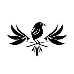 Majestic bird sits on branch, black and white, minimal.