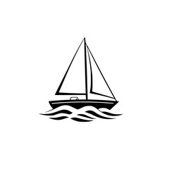 Minimalist illustration of a sailboat sailing on calm seas against a white background.