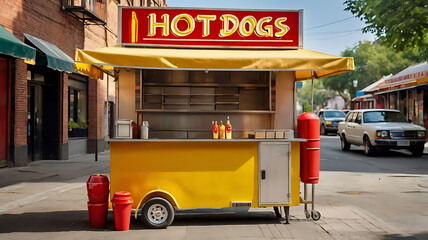 A food truck serving a hot dog on the street, vibrant and casual street food concept.