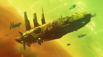Naklejka premium A Futuristic Vision of Space Exploration – Next-Generation Spacecraft, Extraterrestrial Worlds, and the Future of Humanity Beyond Earth