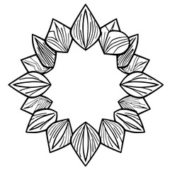 Obraz premium Abstract Black and White Leaf-Shaped Petal Arrangement forming a floral wreath with symmetrical geometric form.