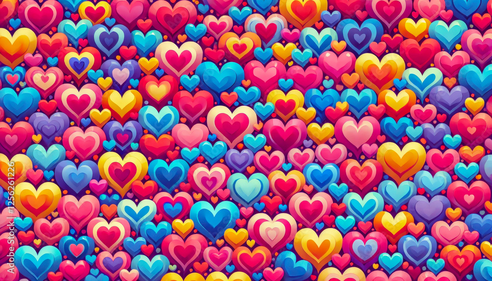 Aufkleber Colorful hearts in various sizes create a vibrant display of love and affection in a cheerful array