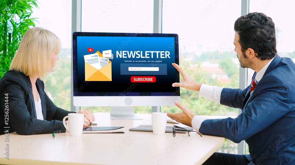Poster newsletter signup page on computer for customer to subscribe snugly newsletter update information to