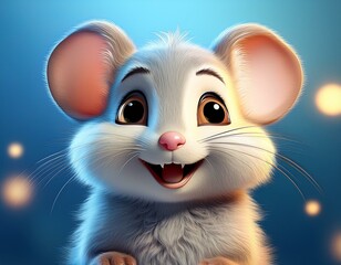 Obraz premium Kleine süße Maus, blauer Hintergrund