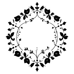 Naklejka premium Elegant Black Floral Illustration of a Decorative Wreath Frame