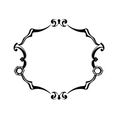 Ornate black oval frame set against a stark white background.