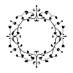 Ornamental leaf-vine border on white background, featuring a floral frame with delicate black leaf design in an artistic style.