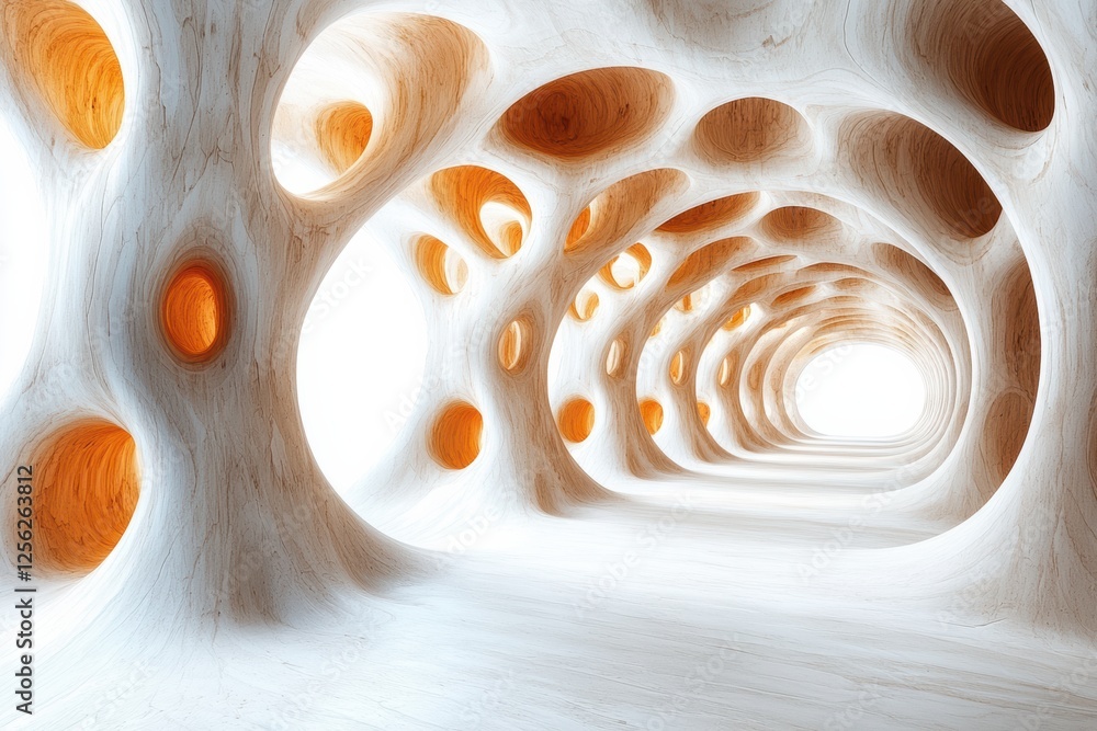 Poster abstract tunnel with illuminated walls creating a surreal atmosphere. this unique design blends orga