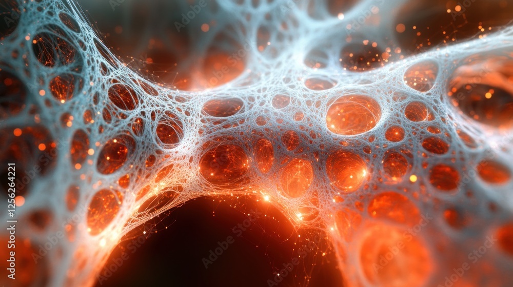 Poster complex web of luminous nodes and interwoven textures creates a captivating atmosphere, ideal for di