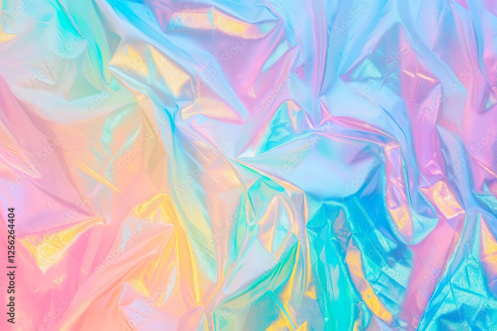 Aufkleber colorful iridescent foil reflecting light in soft pastel hues with intricate folds and textures crea