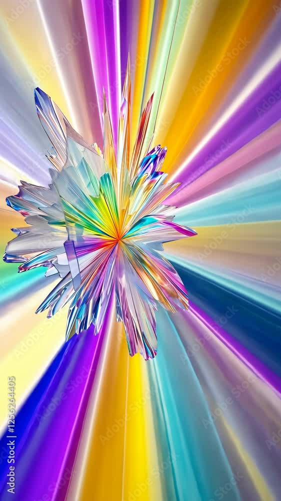 Poster colorful light rays emanate from a crystal formation creating a vibrant abstract display in bright h