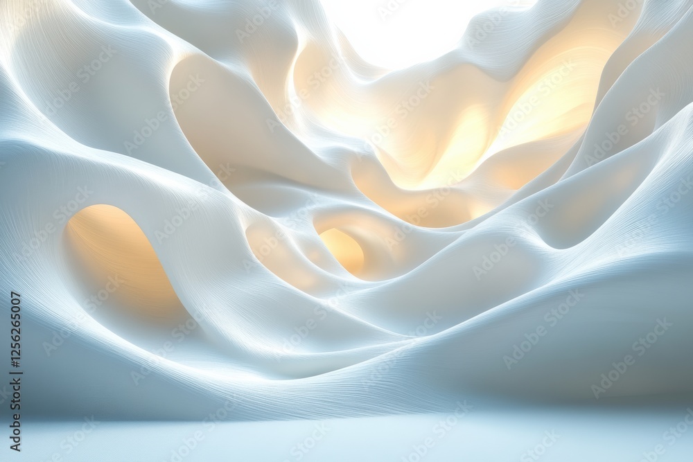Poster An abstract shape created with fluid lines and soft curves, evoking a sense of tranquility and modern design in a minimalist style.