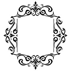 Ornate Black and White Ornamental Border with a Square Empty Center Design on a White Background.