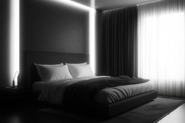 A modern minimalist hotel room with clean lines Generative AI	