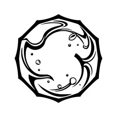 Black and White Abstract Pattern: An Octagonal shape with an intricate abstract pattern and a stylized flower.