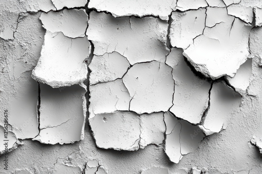 Poster Close-up of cracked paint on a wall, showcasing unique textures and patterns created by aging paint. Perfect for backgrounds and texture studies.