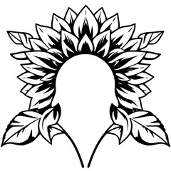 Black and White Sunflower: A stylized illustration of a sunflower and leaves frame.
