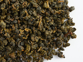 dry loose Chinese tea, for ceremonies 
 macro photography on a white background