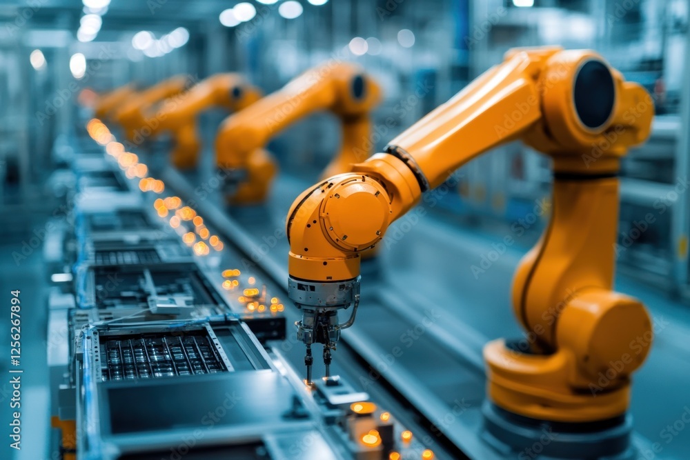 Poster robotic arms efficiently handle components on an automated assembly line within a sterile industrial