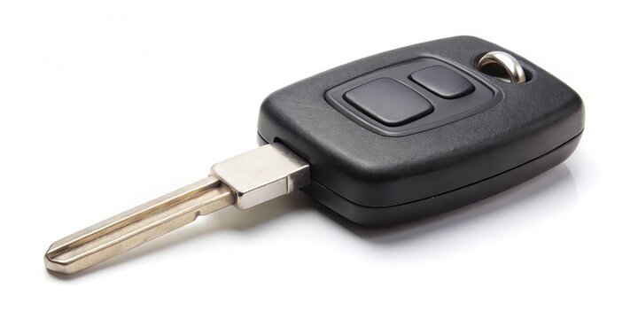 Car Key with Remote on White Background