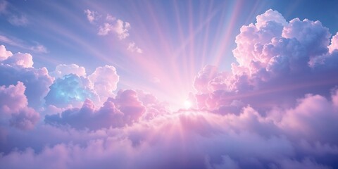 Dreamy beautiful sky with clouds and shining sun