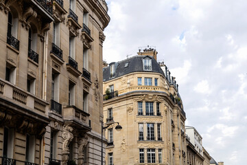 Facade of residential building in Paris, France