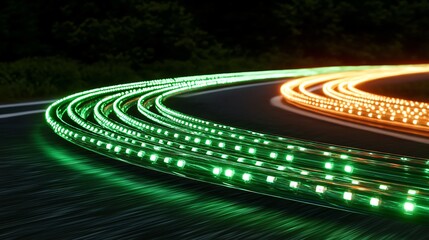 Night road curve, light trails, speed, motion blur, technology, website banner