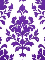 Fototapeta premium Elegant Purple Damask Wallpaper Texture - A luxurious and sophisticated damask pattern in rich purple on a crisp white background. Symbolizing elegance, , tradition, sophistication