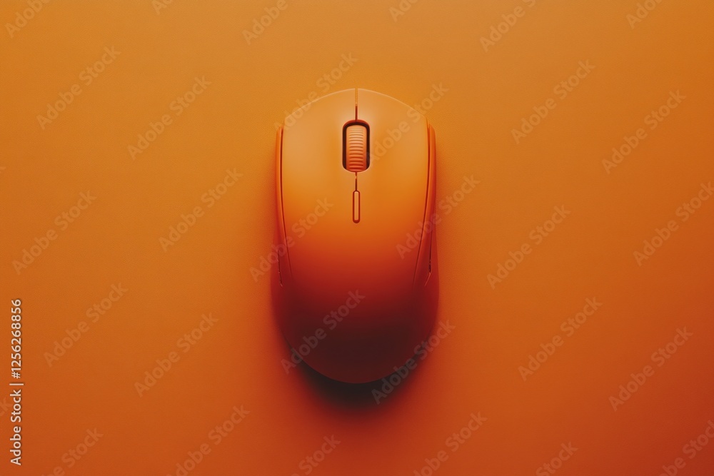 Poster sleek orange computer mouse placed on a vibrant orange surface, creating a harmonious and minimalist